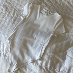 Calvin Klein White Ribbed Short-Sleeve Bodysuit